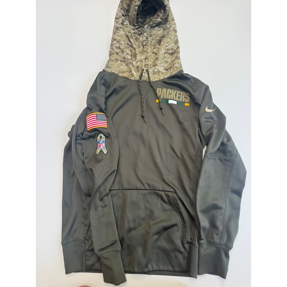 Nike NFL Green Bay Packers Salute to Service Hoodie Olive Camo Mens Small
